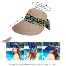 2-in-1 Folding Roll Up Wide Brim Sun Visor Cap UPF 50+ UV Protection Sun Hat with Detachable Neck Protector Hood for Travel Holiday Beach Swimming Cycling Camping Hiking Trekking Running Headwear