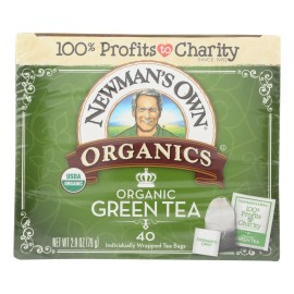 Newman's Own Organics Organic Green Tea 40 Bulk Sachets Per Case Loose Tea Fresh and Healthy Packaged in Box Cup Bottle