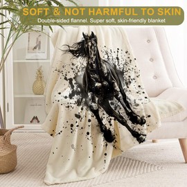 ainori - Manta de forro polar de caballo negro, ligera, suave y acogedora, para amantes de los animales, niños, mujeres, hombres, mantas dinámicas de semental negro, decoración artística moderna, 50 x