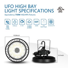 UFO LED Warehouse Light High Bay Dimmable 0-10V with US Plug 4Ft Cable, 150W (Egv.750W MH/HPS), 5000K, lP65 commercial Area Lighting Fixture for Warehouse Workshop Garage Barn, UL Listed(6 Pack)