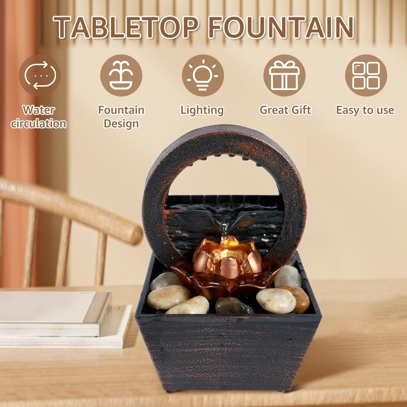 Tabletop Fountain Meditation Water Fountain with Light Creative Small Waterfall