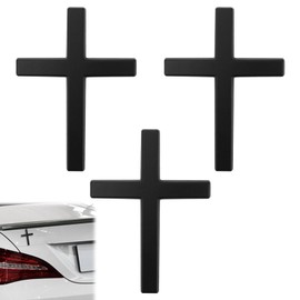 3 Pcs Metal Jesus Christian Badge Stickers, 3D Alloy Cross Emblems for Car, Self-Adhesive Scratch-Resistant Decals for Truck & SUV, Ideal for Easter & Mother’s Day Day (Black)