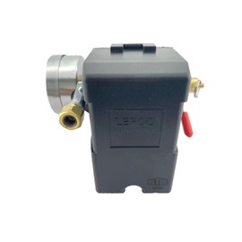 H/D Pressure Switch 4 Ports 95-125 psi w/150 psi Pop Off Valve, 26AMP, 0-200 psi Back Gauge Color Coded