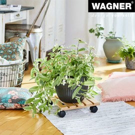 WAGNER Plant Caddy Bamboo - 11.42 x 11.42 x 2.76 in - Flower Caddy for Indoor use, Plant & Flower Stand with Wheels, Made of Wood, Bright Bamboo, Load Capacity 220 lbs - 20026501