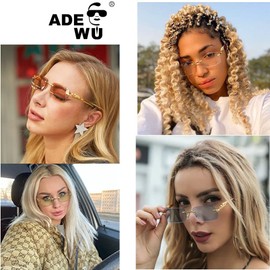 ADE WU Vintage Rimless Sunglasses Rectangle Frameless Small Candy Color 2000s Glasses Women Men (2 Pack: Clear & Pink)