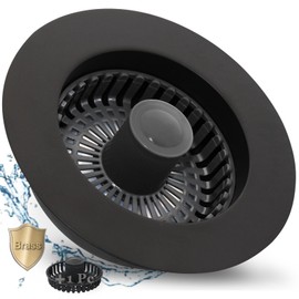 BAOLSLS 3 in 1 Kitchen Sink Stopper, Pop Up Kitchen Sink Drain Strainer, with An Extra Basket Strainer, Kitchen Sink Drain Stopper for US Standard 3-1/2 Inch, Brass Material Electroplate Black