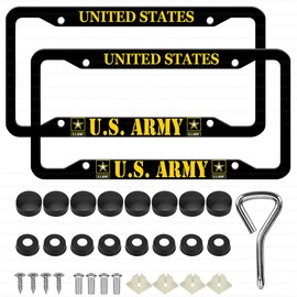 2 Pcs Aluminum License Plate Frame for US Army,4-Hole Matte Black for United States Army Car Licenses Plate Covers Holders Frames for Plates with Screw Caps