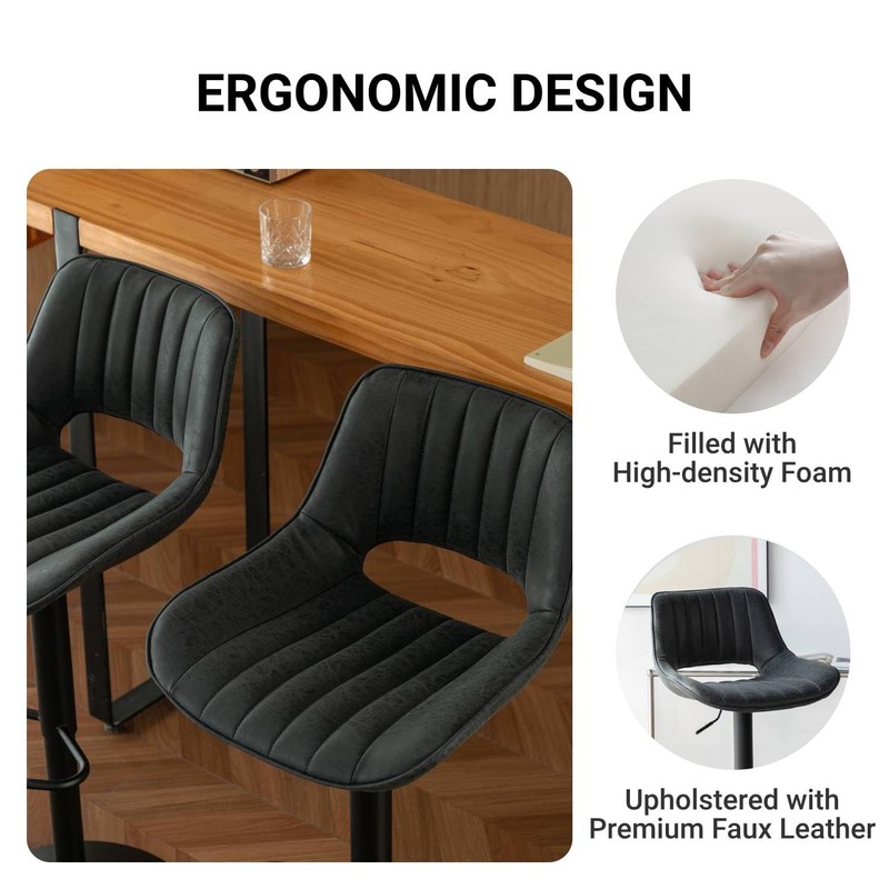 Whiterye Black Bar Stools Set of 2, Adjustable Faux Leather