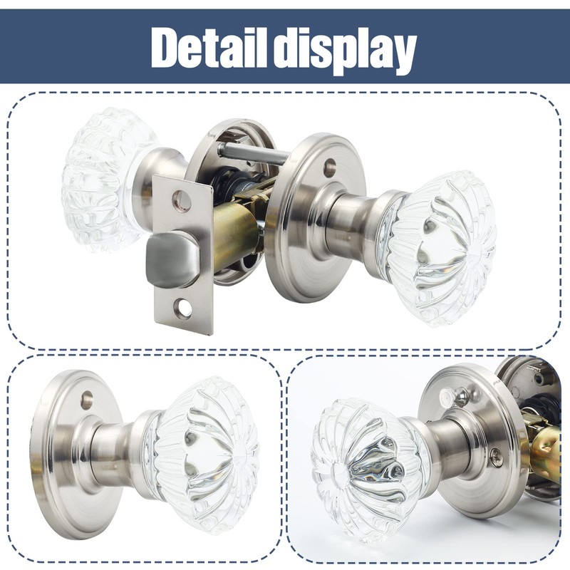 Cielsa Dawn Glass Door Knobs Interior with Lock, Satin Nickel