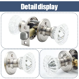Cielsa Dawn Glass Door Knobs Interior with Lock, Satin Nickel Door Handles, Crystal Door Knobs with Lock(Satin Nickel, Privacy)