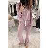 Aamikast Women's Two-piece Classic knit Pajama Sets Long Sleeve Button