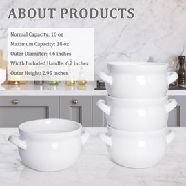 Vumdua Soup Bowls with Handles, 16 Oz Ceramic French Onion Soup Bowls - Stackable Oven Safe Bowls Serving Soup Crocks for Soup, Cereal, Chilli, Pot Pies, Set of 4, White
