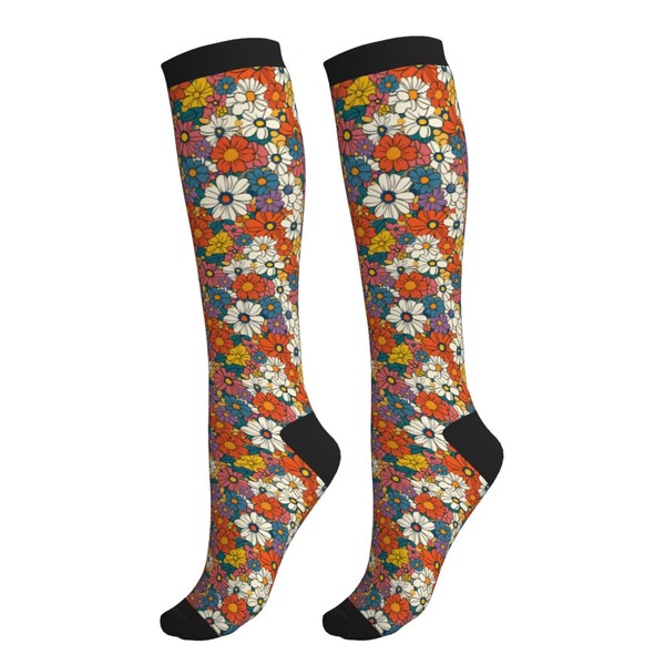 famliihw Retro Flowers Compression Socks Knee High Supports Socks for