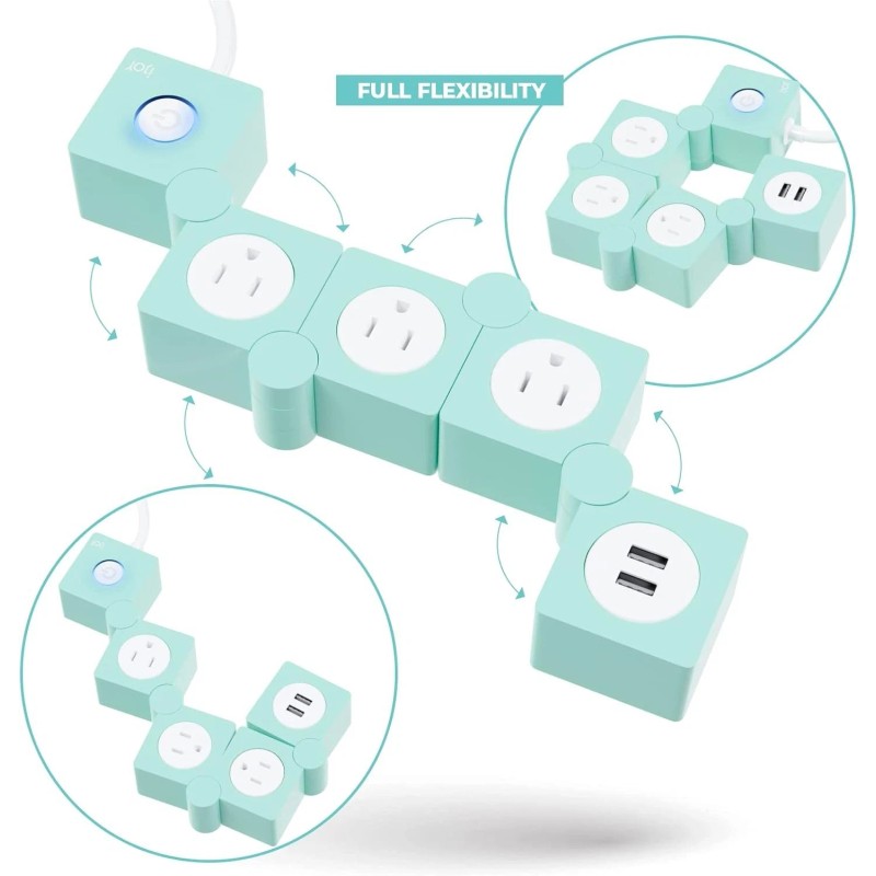 iJoy Flexible Power Strip - 3 AC Outlets and 2