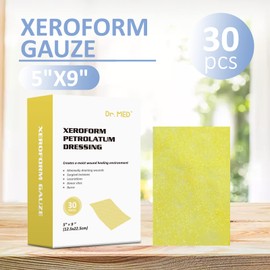 Dr.Med Xeroform Petrolatum Dressing Patch, 5"x9"-30 Pcs/Box, Non-Adherent Gauze Dressings, for Minor or Partial Thickness Burns, Lacerations, Skin Graft Recipient Sites, Newly Sutured Wounds