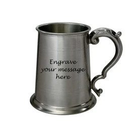Wentworth Pewter 1 Pint Antique Fancy Handle Tankard (with Engraving)