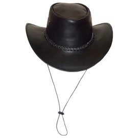 Black Jungle Broome Cowboy Hat Cowhide Leather with Chin Strap, black