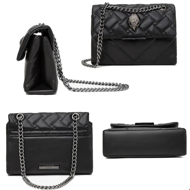 Bolso De Mujer De Cuero Negro Con Correa De Cadena