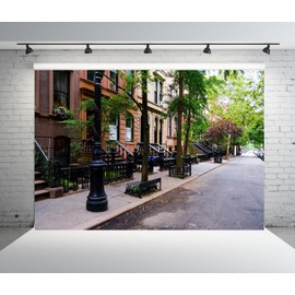 CORFOTO 7x5ft Fabric Manhattan City Street Backdrop for Photography Classic Luxury Apartment Building New York City Street Background for Europe Party Decor Birthday Wedding Photo Studio Props