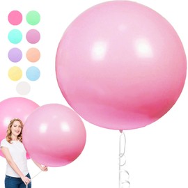 Pack of 6 Macaron Balloons, 36 Inch Pink Balloons Large, Giant Round Balloons, XXL Large Latex Balloons for Wedding, Birthday, Christening, Festival, Children's Party (90 cm)