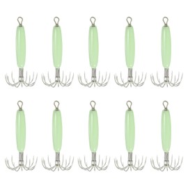 PATIKIL 16g Luminous Squid Jig Hooks, 10 Pcs Cuttlefish Sleeve Saltwater Fishing Lures Bait Jig Glow in Dark with 12 Stainless Steel Needles, Green