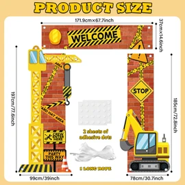 Construction Porch Sign Banner Construction Truck Party Hanging Backdrop Building Theme Door Decoration Background Yellow Excavator Truck Birthday Photo Props Party Decor for Baby Shower Home Supplies