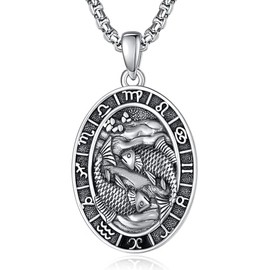 ADMETUS 12 Zodiac Sign Necklaces, 925 Silver Zodiac Sign Pendant Jewellery Oval Zodiac Sign Constellation Chain Gifts for Men with 2.5 mm 22 Inches + 2 Inch Rolo Chains, Sterling Silver, No Gemstone