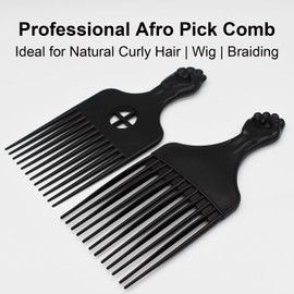 Professional Afro Pick Comb, Detangling Hairdressing Afro Braiding Rake Comb for Wig Natural African Thick Curly Long Short Hairstyling Men Women Barber Salon Hairstylist Tools (AB)