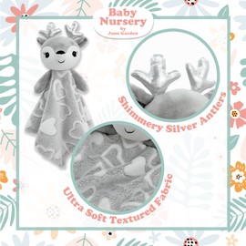 June Garden Cozy Dream - Manta de seguridad de forro polar para bebé, manta de cama de bebé, 15 x 15 pulgadas, adorable peluche de ciervo de peluche, color gris