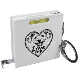 Azeeda 'Love Dogs Happy Puppy in Heart' Keyring Tape Measure/Spirit Level Tool (KM00039411)
