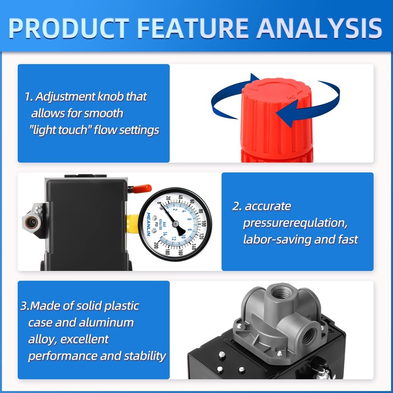 MEANLIN MEASURE Air Compressor Pressure Switch Control Valve 95-125 PSI
