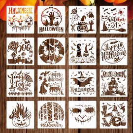 Lekabee 16 Pcs Halloween Stencils 8x8inch