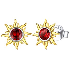 ChicSilver Sun Earrings Hypoallergenic 925 Sterling Silver Dainty Round Created Garnet January Birthstone Stud Earrings for Women