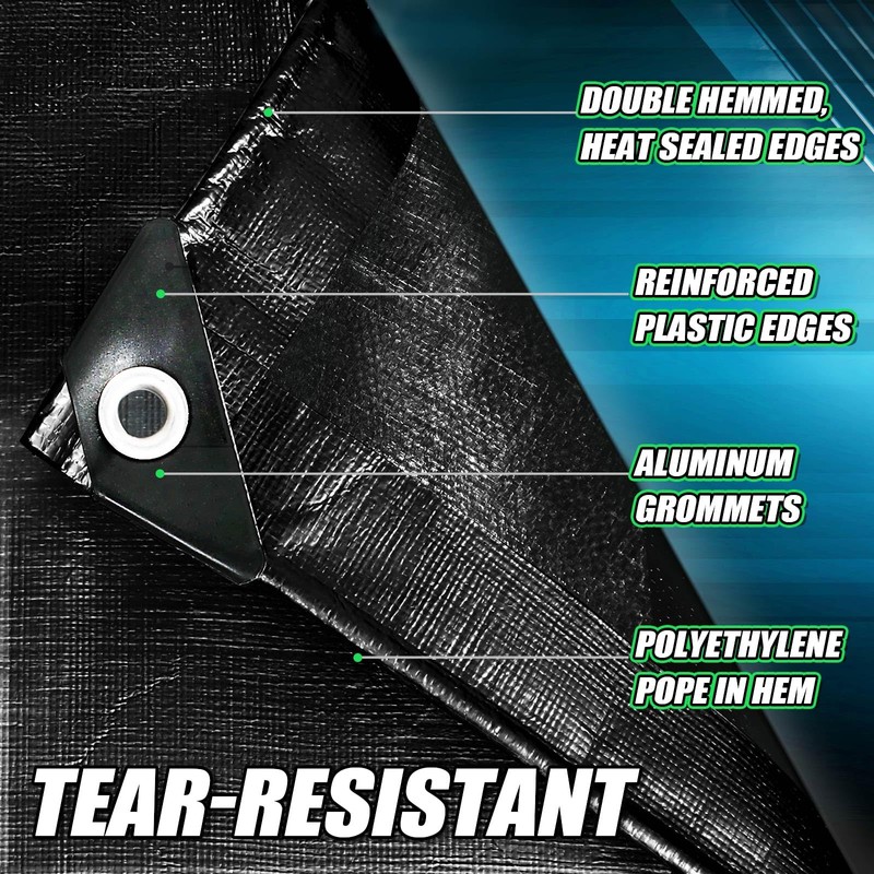Black Tarps Heavy Duty Waterproof 10x16, 12 Mil Thick, High