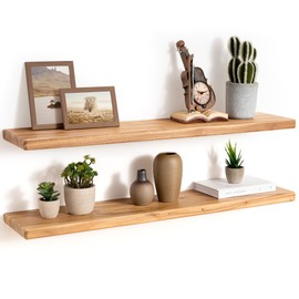 36" Rustic Elm Wood Floating Shelves, 8 Inch Deep Wall Shelves for Home Decor, Wall Mounted Floating Shelf with Invisible Bracket, Heavy-Duty Storage & Display Shelf for Living Room, Kitchen, Set of 2