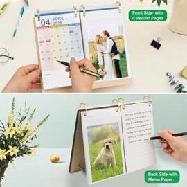 ZEEYUAN 4x6 Desktop Flip Photo Album and 2026 Desk Calendar, Small Desk Calendar Jan 2026-Jun 2027 with Notepads, 4x6 Flip Photo Album on Standing 40 Pockets