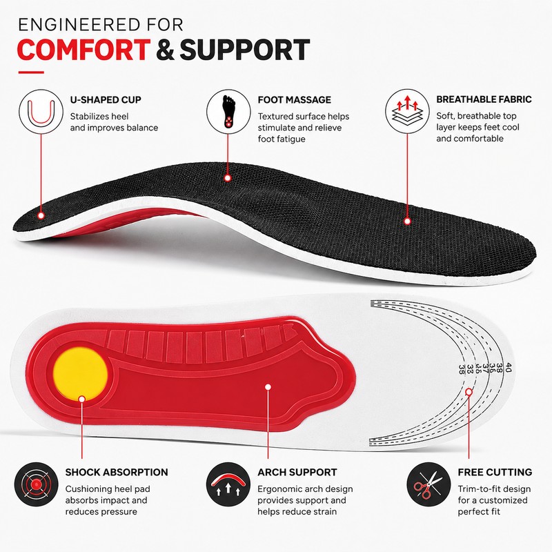 Arch Support Insoles for Everyday Shoes – Cushioned EVA Support