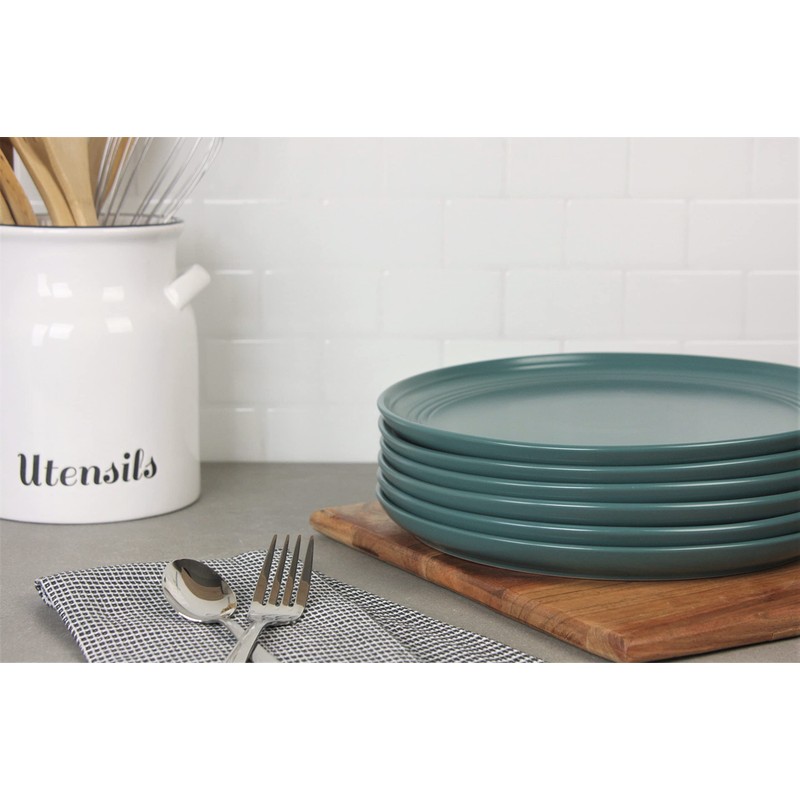 Double Line 8.25" Salad Plate, Set of 6, Emerald Green
