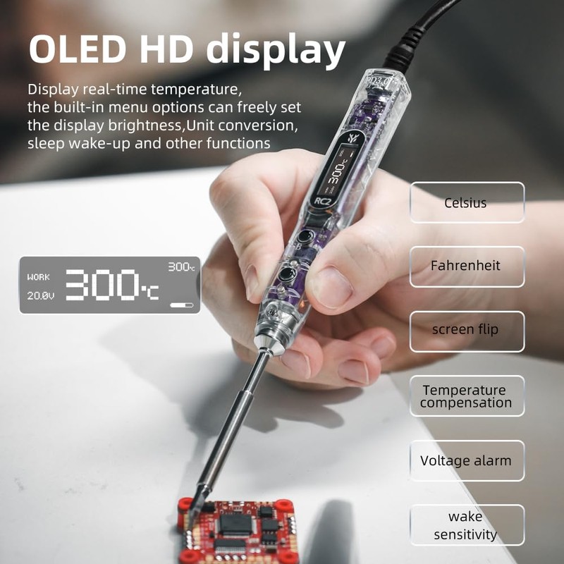 HGLRC RC2 Soldering Iron Kit 65W 24V Portable Outdoor OLED
