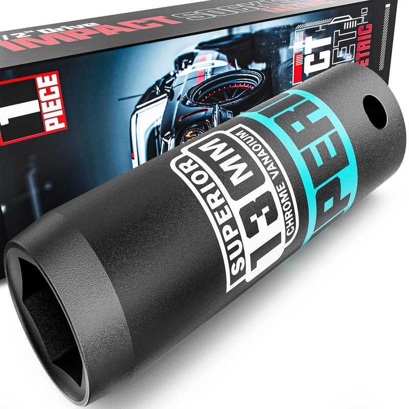 Aiourx 1/2" Drive Impact Socket, 13 mm Deep Socket, Metric,