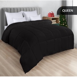 Utopia Bedding Comforters Queen Size, All Season Duvet Insert, Down Alternative Box Stitched Bed Comforter with Corner Tabs, Machine Washable (Black)