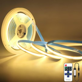 Oraymin COB LED Strip 5 m Warm White 3000 K LED Strip Dimmable 24 V Flexible COB LED Strip Light Set, 480LEDs/M, LED Strip with RF Remote Control, CRI90+ Bright Under-Unit Light – Without Power Supply