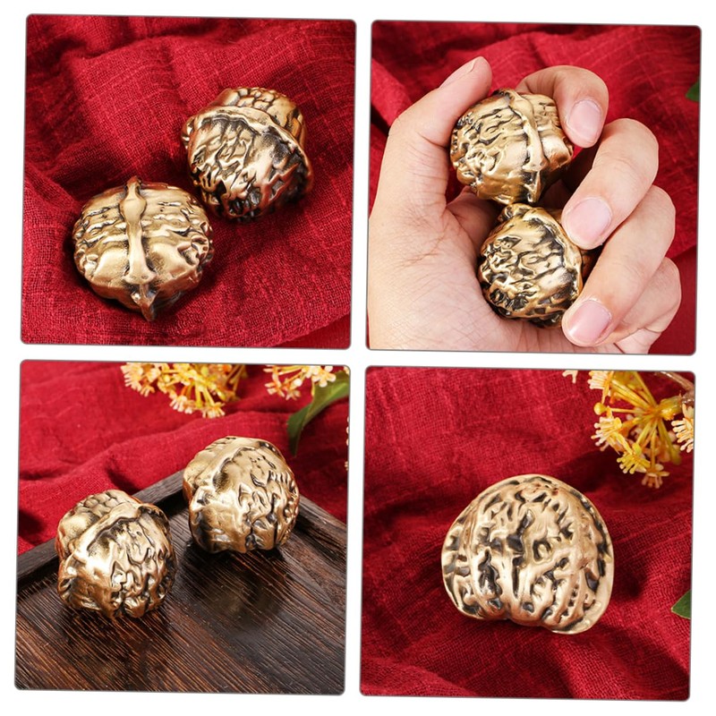 NOLITOY Chinese Decorative Hand Exercise Balls Brass Walnut Handballs Small