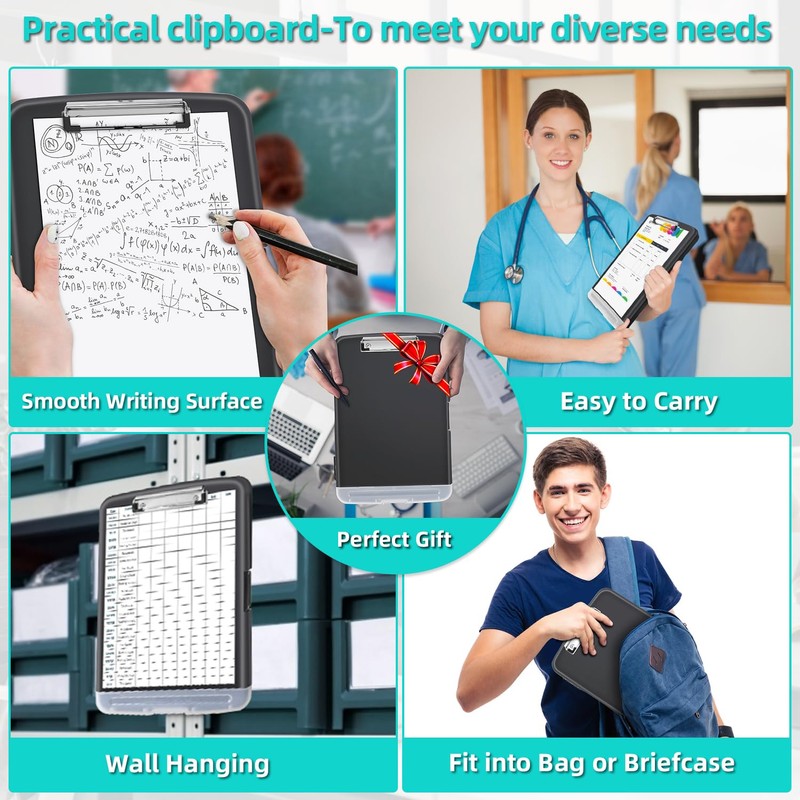 Sunnyclip Clipboard with Storage, Real Hinge Heavy Duty 8.5x11 Clipboards