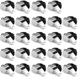 Silbato, 24 silbatos profesionales de acero inoxidable con cordones a granel, silbato deportivo de metal muy fuerte, perfecto para entrenadores, árbitros, salvavidas, oficiales y equipos