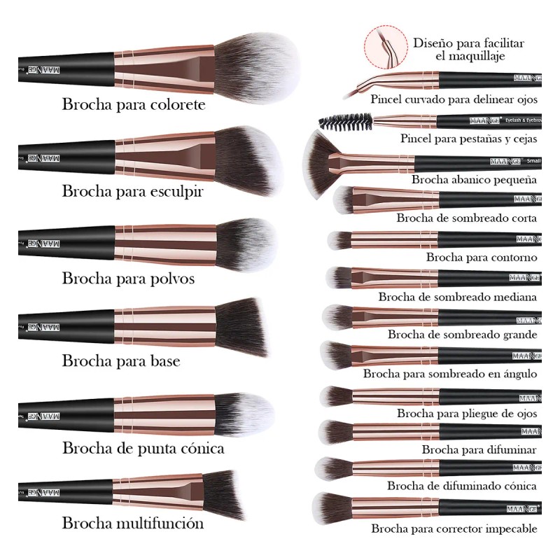 Maange Set de 18 Brochas para Maquillaje Profesional con Estuche