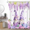 YSSFAV Purple Floral Gnomes Shower Curtain Spring Flower Butterfly Rustic