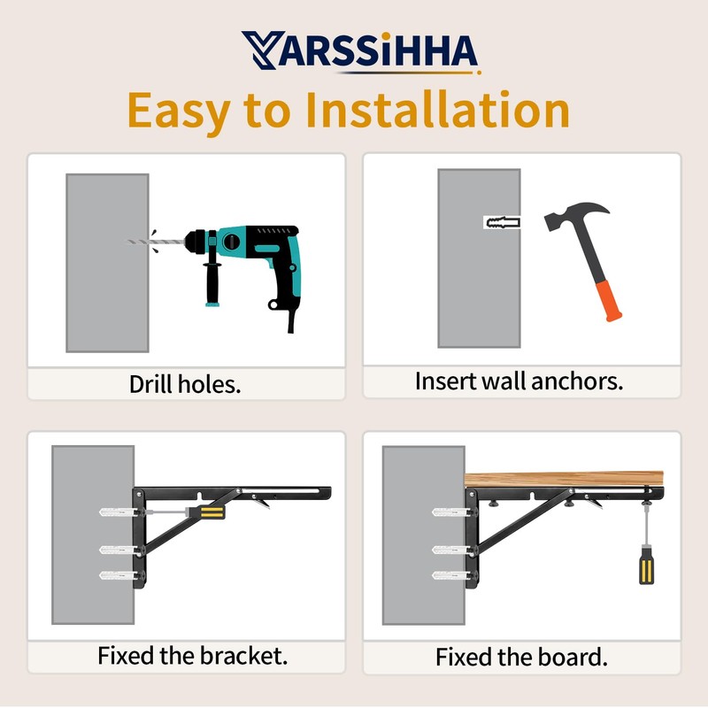 Yarssihha 12 Inch Folding Shelf Bracket, 4 Pack Heavy Duty