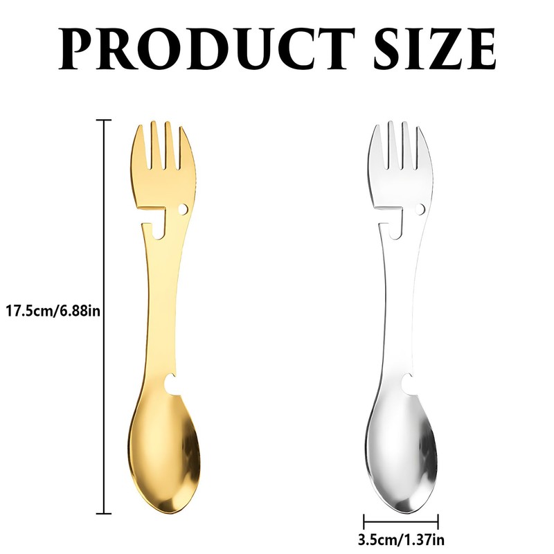3 Piece Spork Camping Cutlery Set, Multipurpose Picnic Metal Tableware,