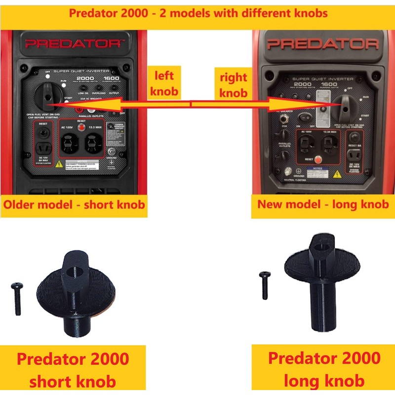 Compatible replacement knob for Predator 2000 watts generator from Harbor